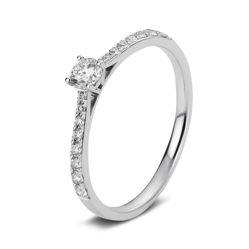 14 kt. hvg. Ring m/Brill.1x0,18ct,16xialt 0,17ct