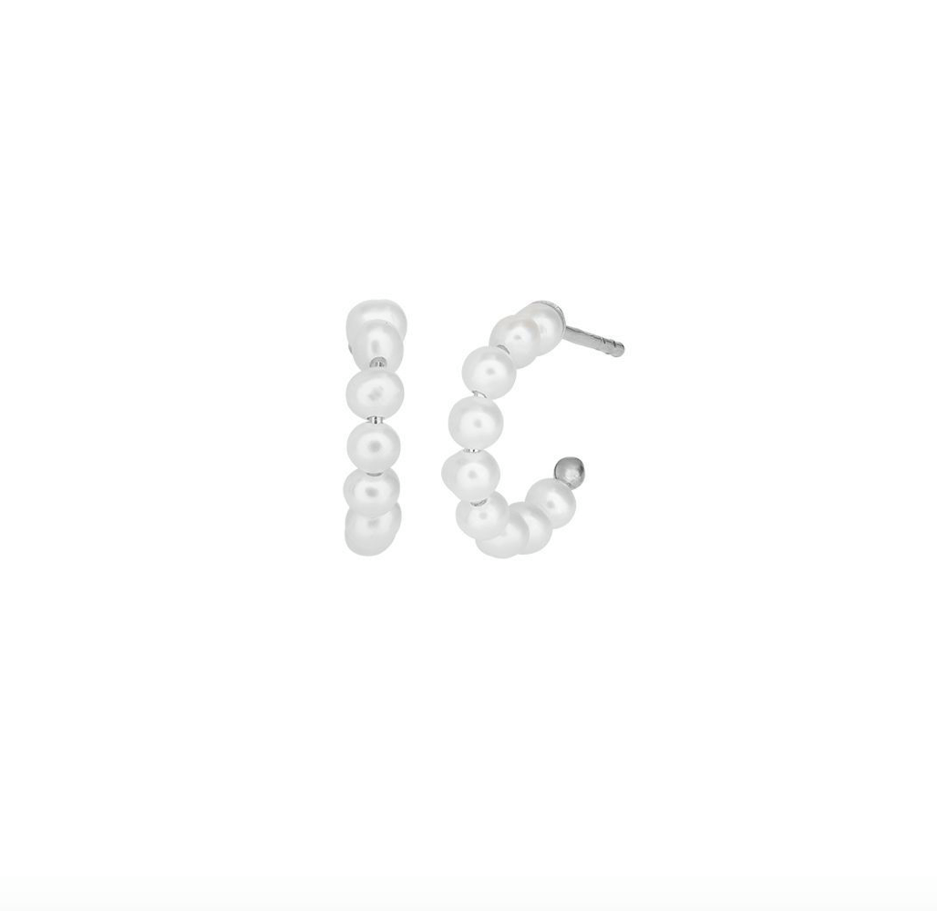 Mini pearl hoop. sølv, 14 mm. ,byBiehl