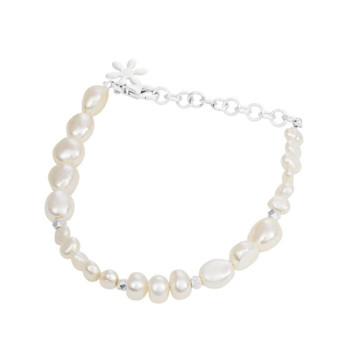 Sølvarmbånd 16-20 cm mix af hvid fwp perler