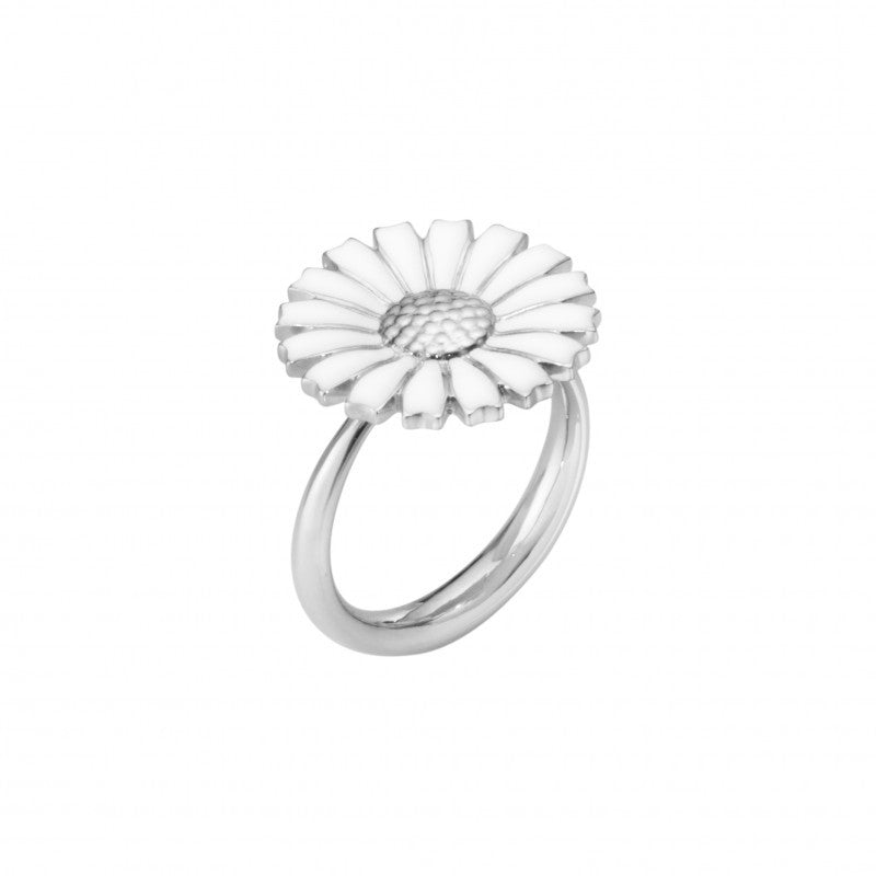Daisy sølvring plain, hvid emalje 18 mm.