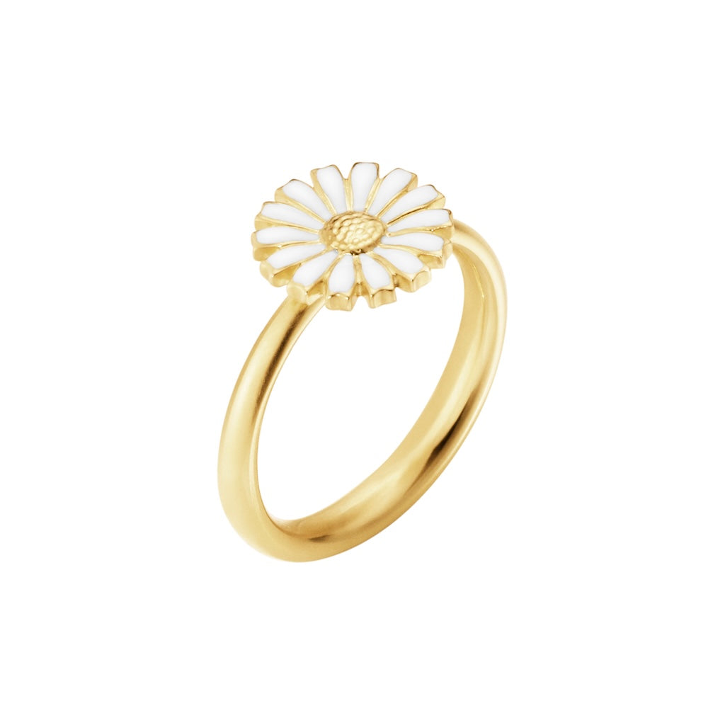 Daisy ring 11 mm forgyldt m/hvid emalje