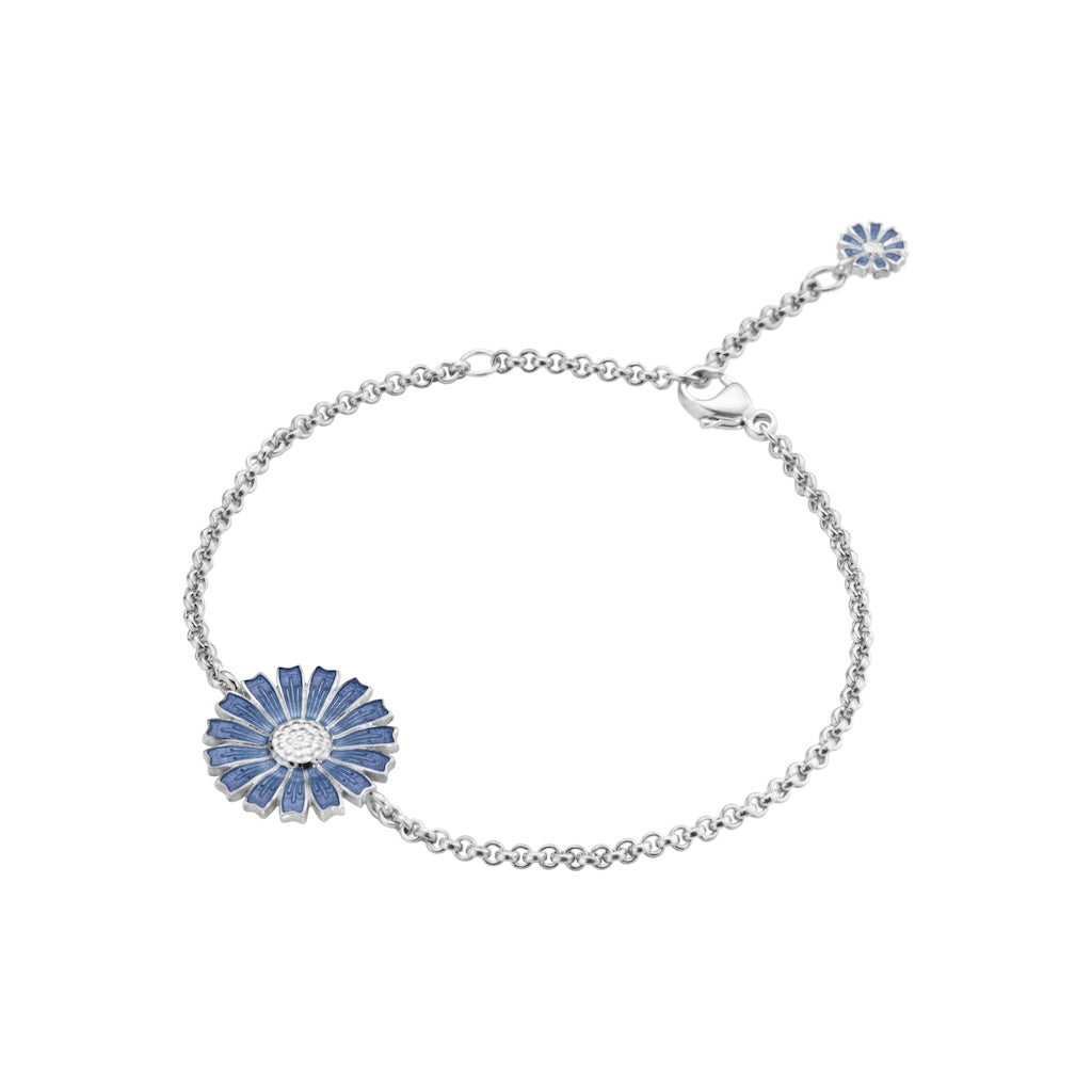 Daisy armbånd sølv m/blå emalje 15 mm.