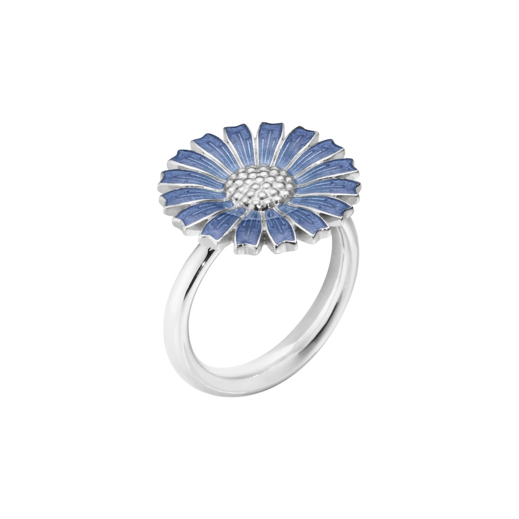 Daisy ring 18 mm sølv m/blå emalje