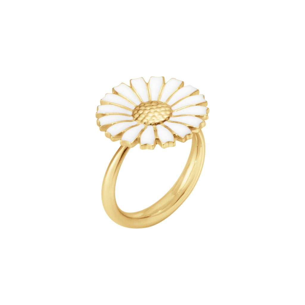 Daisy ring 18 mm forgyldt m/hvid emalje