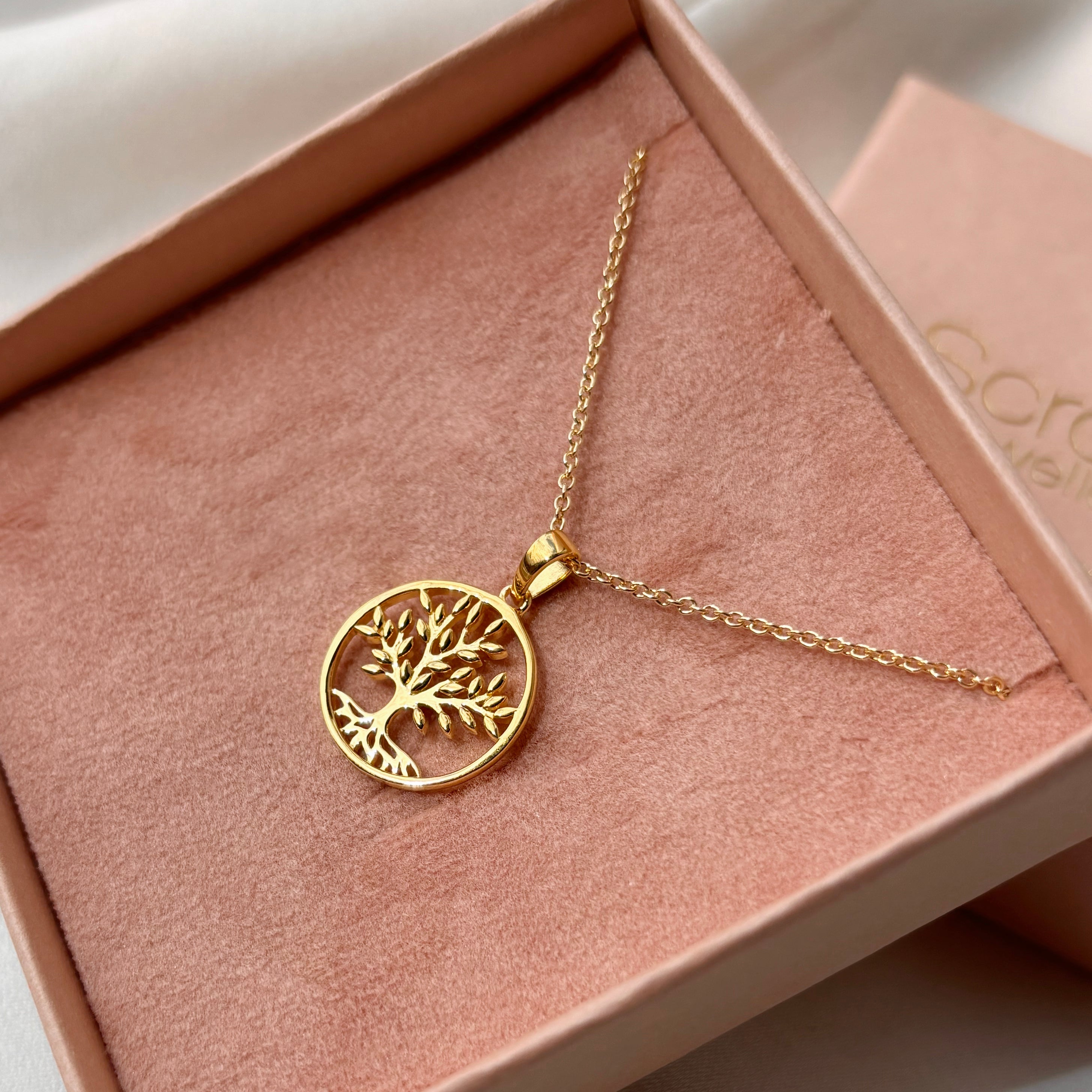 Forgyldt vedhæng Livets Træ m/kæde