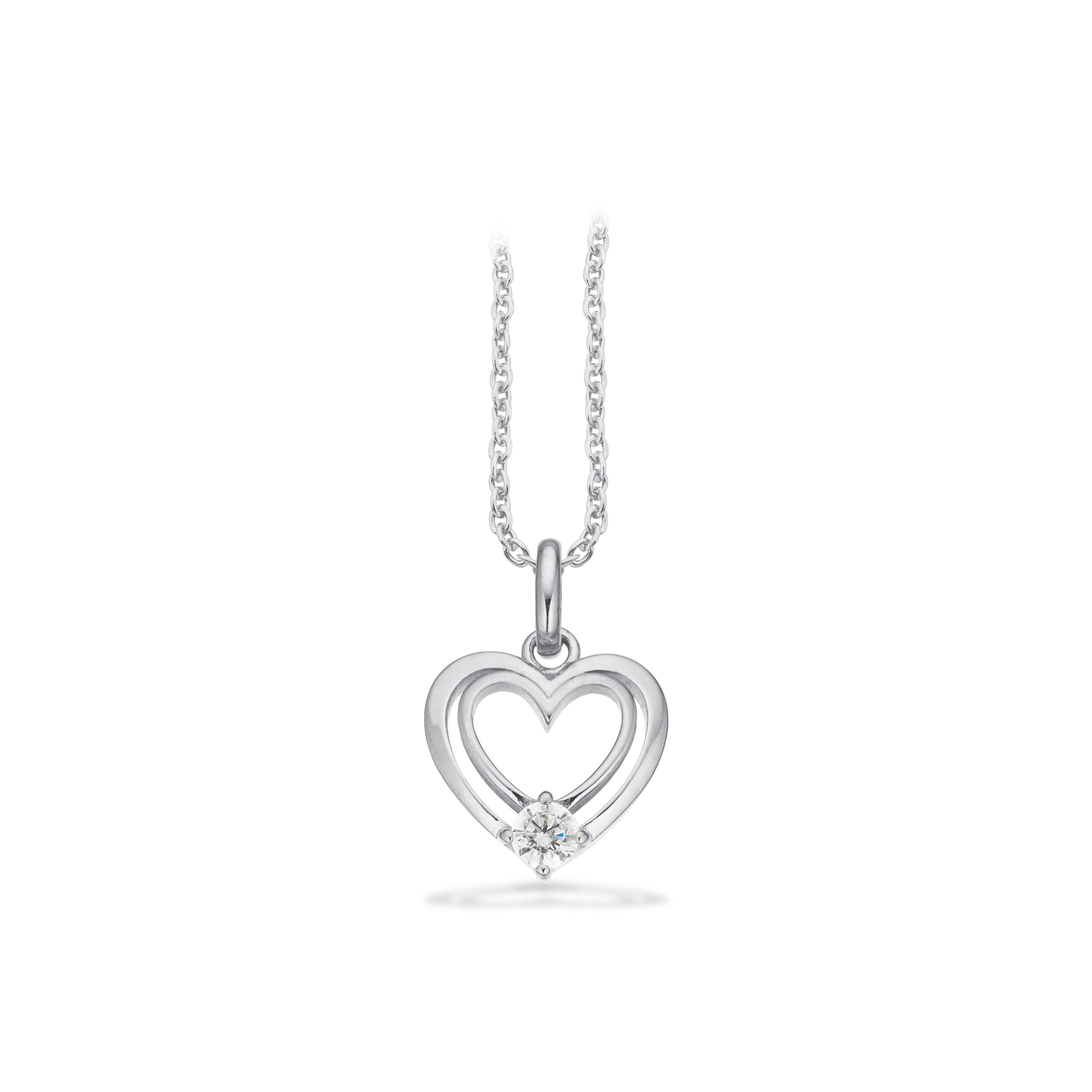 Vedhæng rhod. sølv hjerte cubic zirk. m/kæde