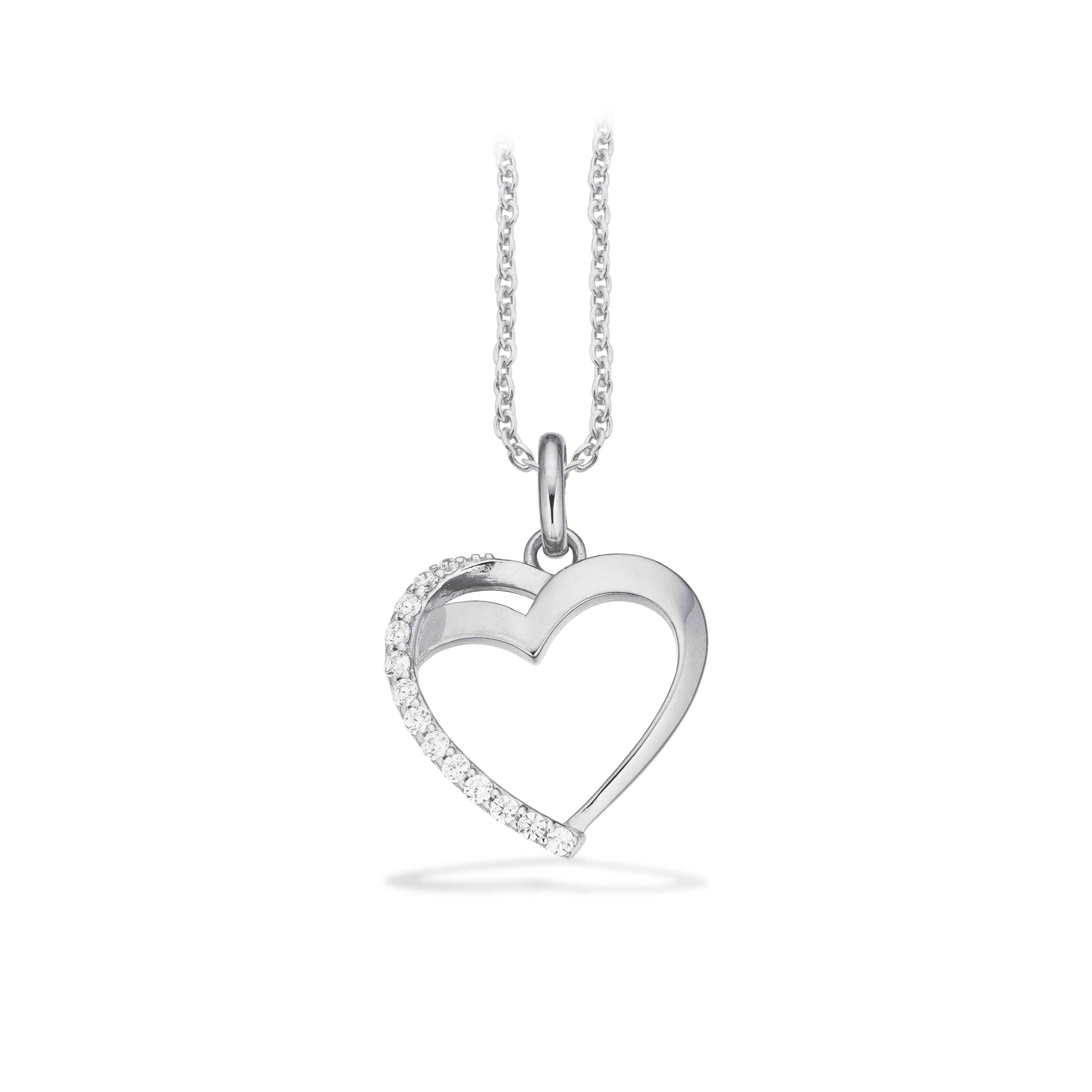 Vedhæng rhod. sølv hjerte cubic zirk. m/kæde