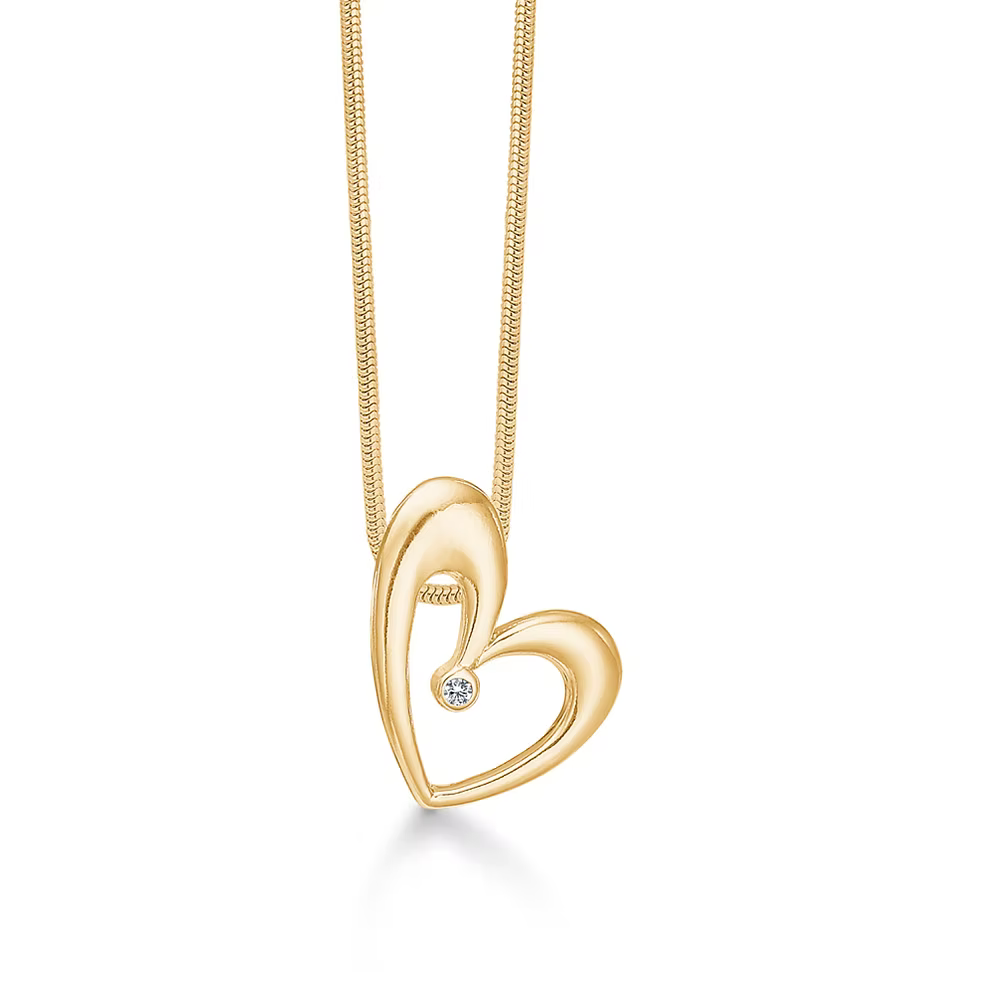 14 kt. Hjertevedhæng m/Brill. 0,05 ct. W.Si