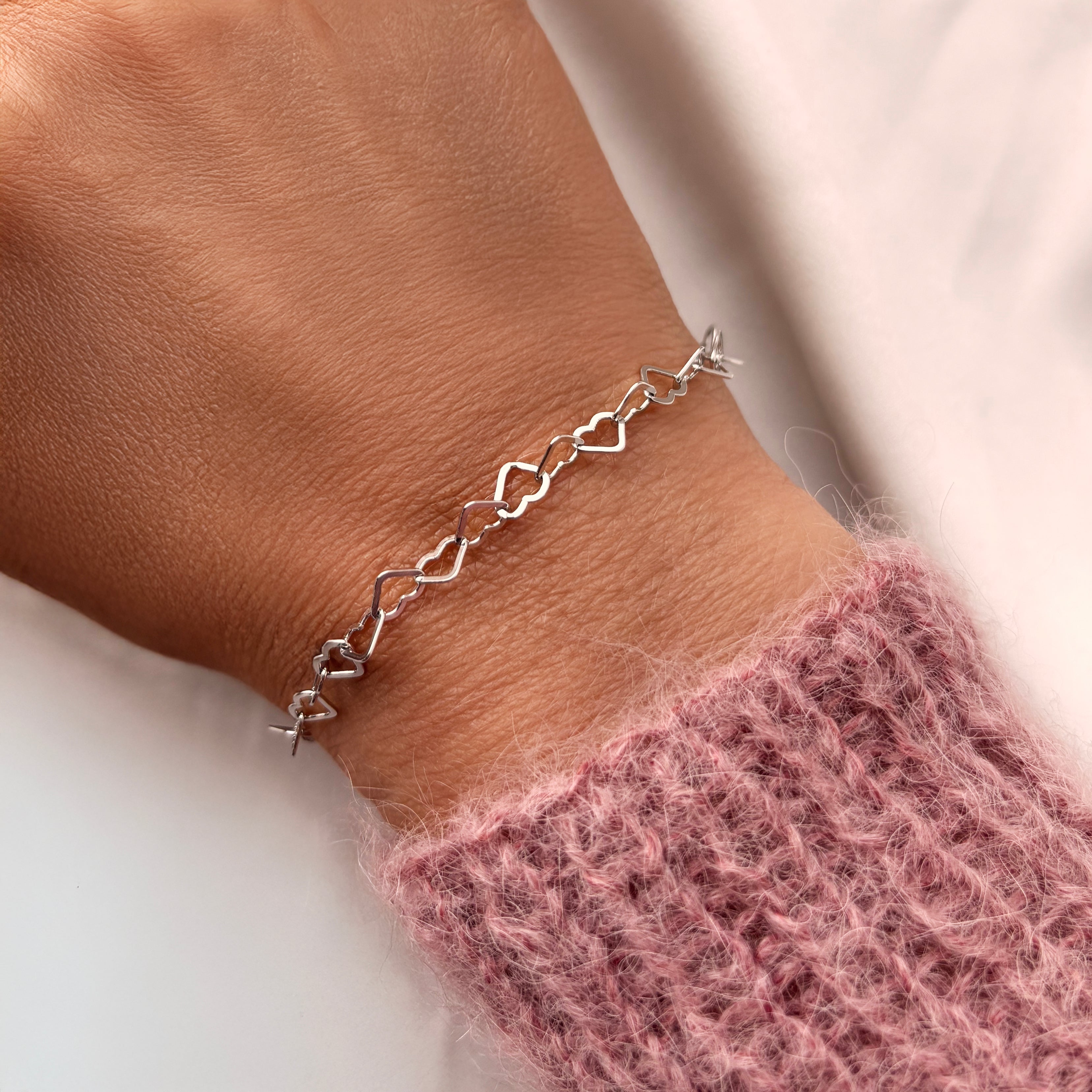 Sølvarmbånd hjerter 17+2 cm.