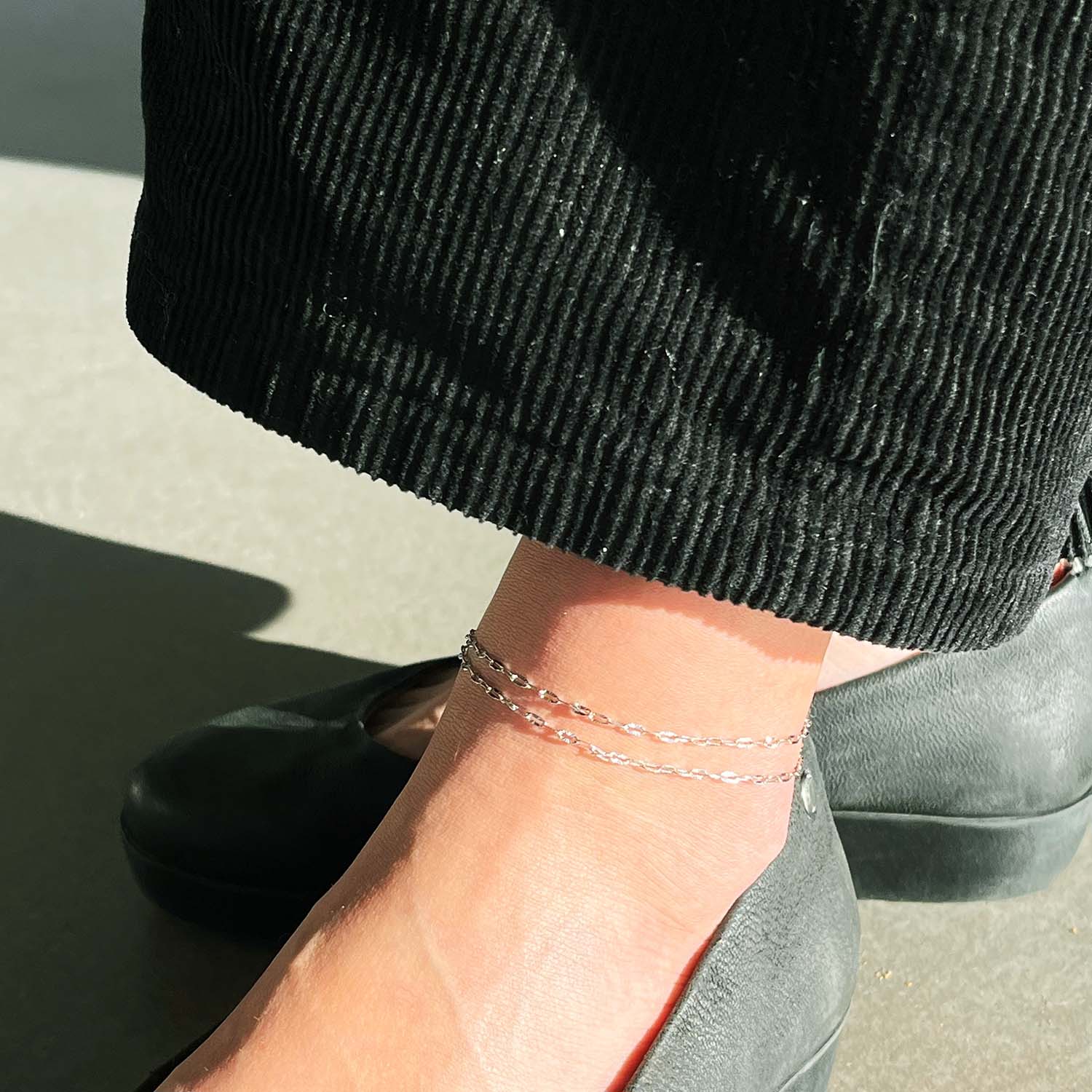 Sølv ankelkæde dobbelt facet