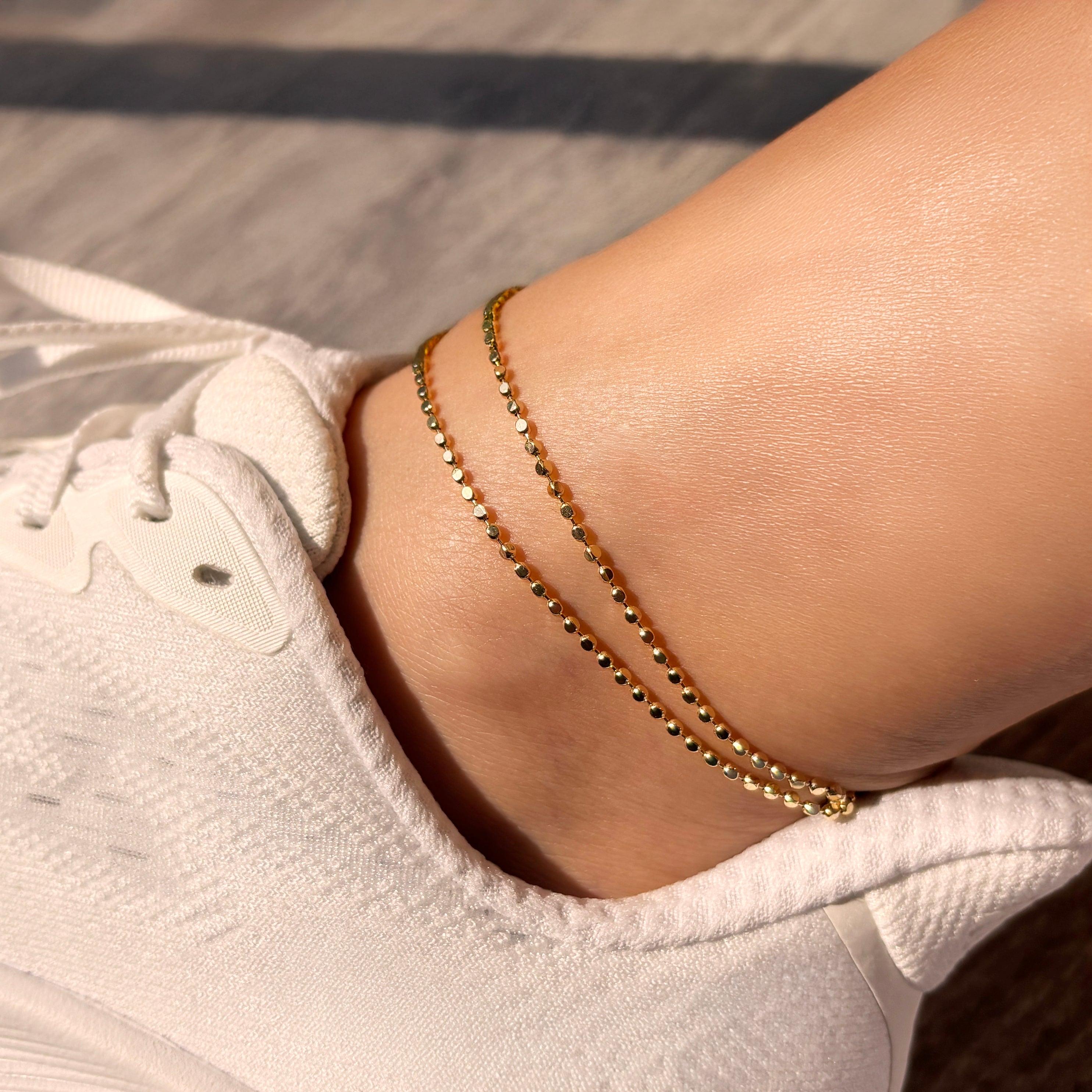 Sølv forgyldt Ankelkæde db. rk. facet m/kugler