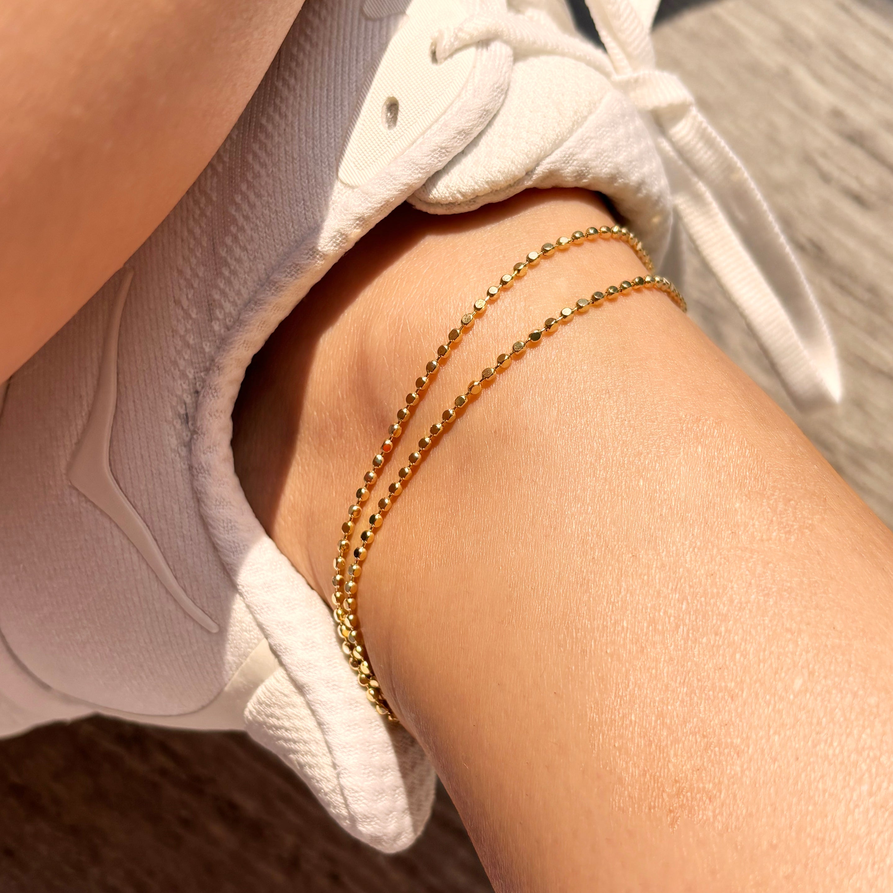 Sølv forgyldt Ankelkæde db. rk. facet m/kugler