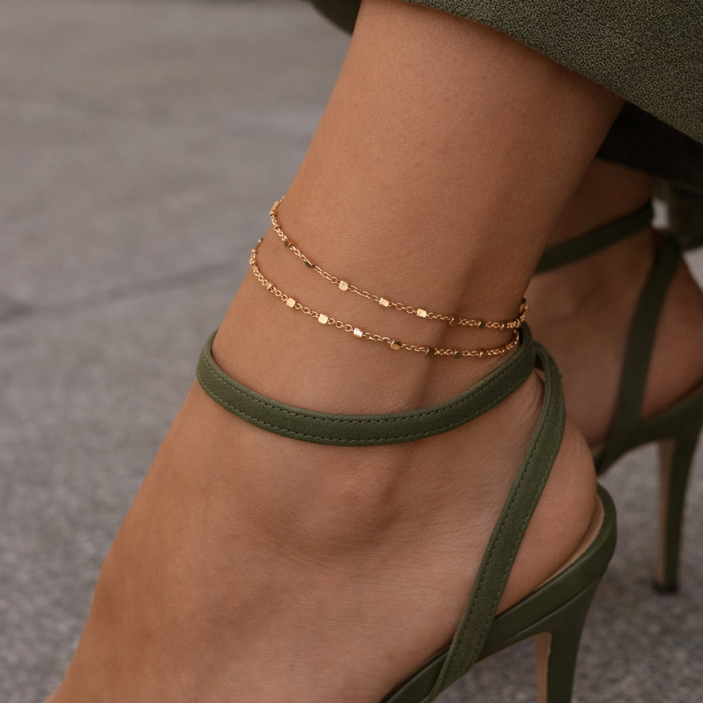 Sølv forgyldt ankelkæde m/dbrk. cubes