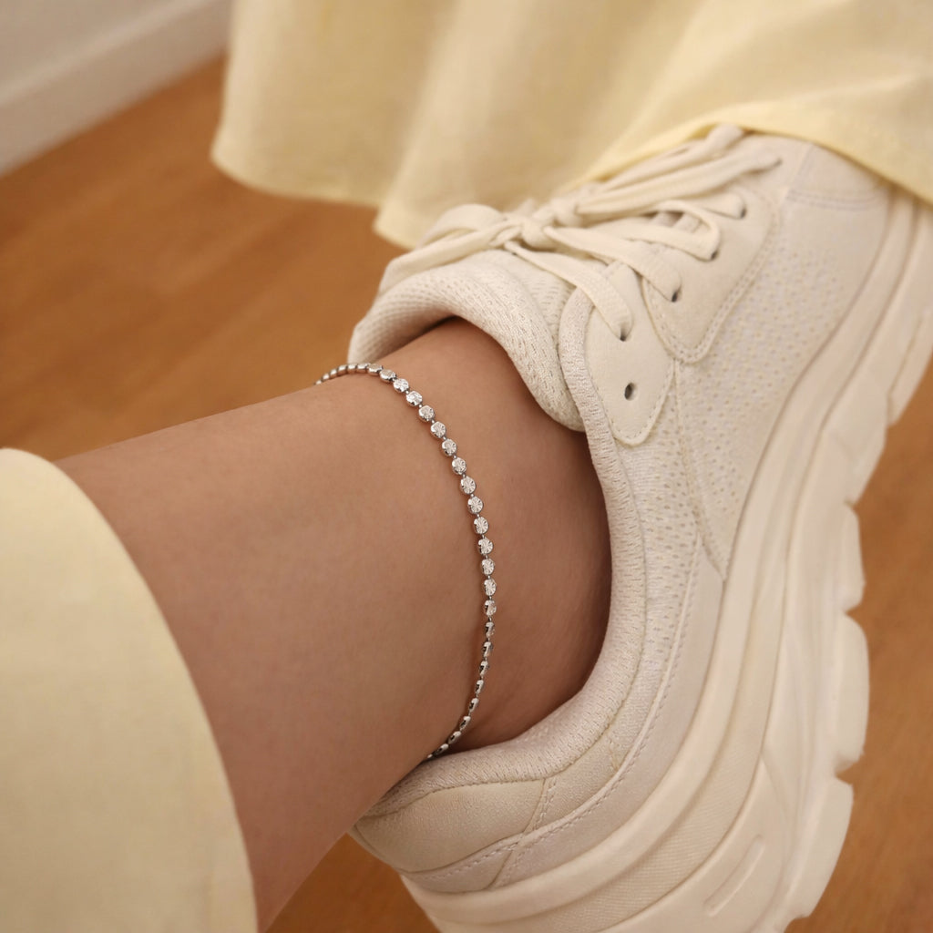 Sølv ankelkæde m/poletter