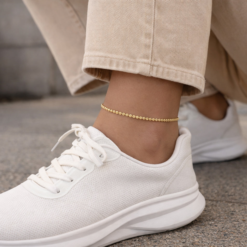 Sølv forgyldt ankelkæde m/poletter