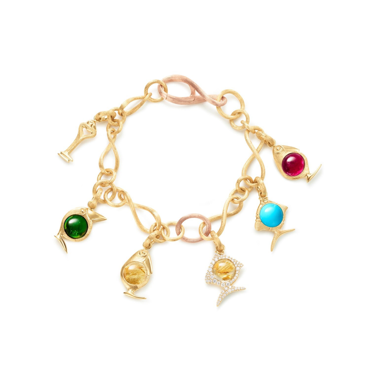 Bird Family Key charm 18 kt. guld m/opluk