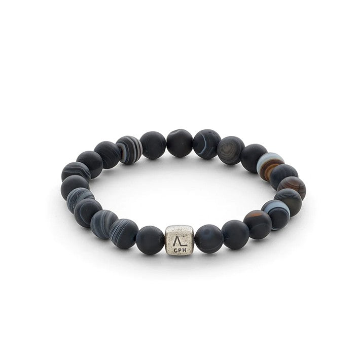 Stribet agat armbånd ColorUp m/oxyd.sølv 8 mm