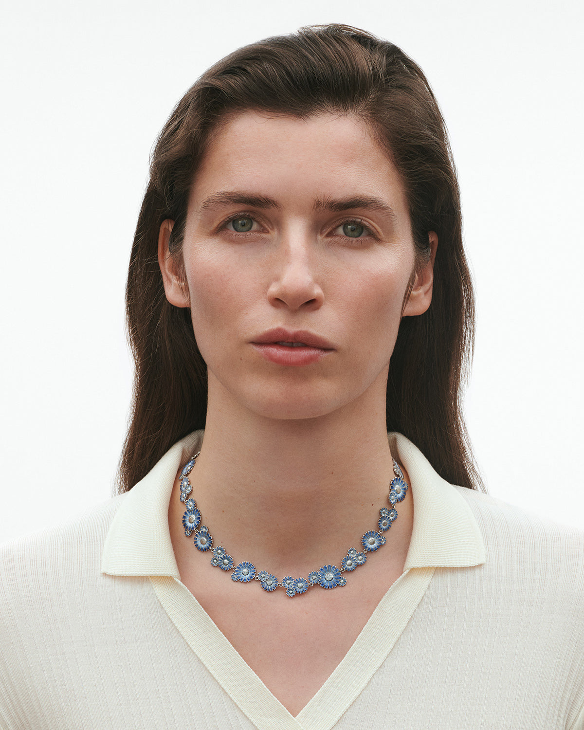 Daisy sølvhalskæde m/blå emalje