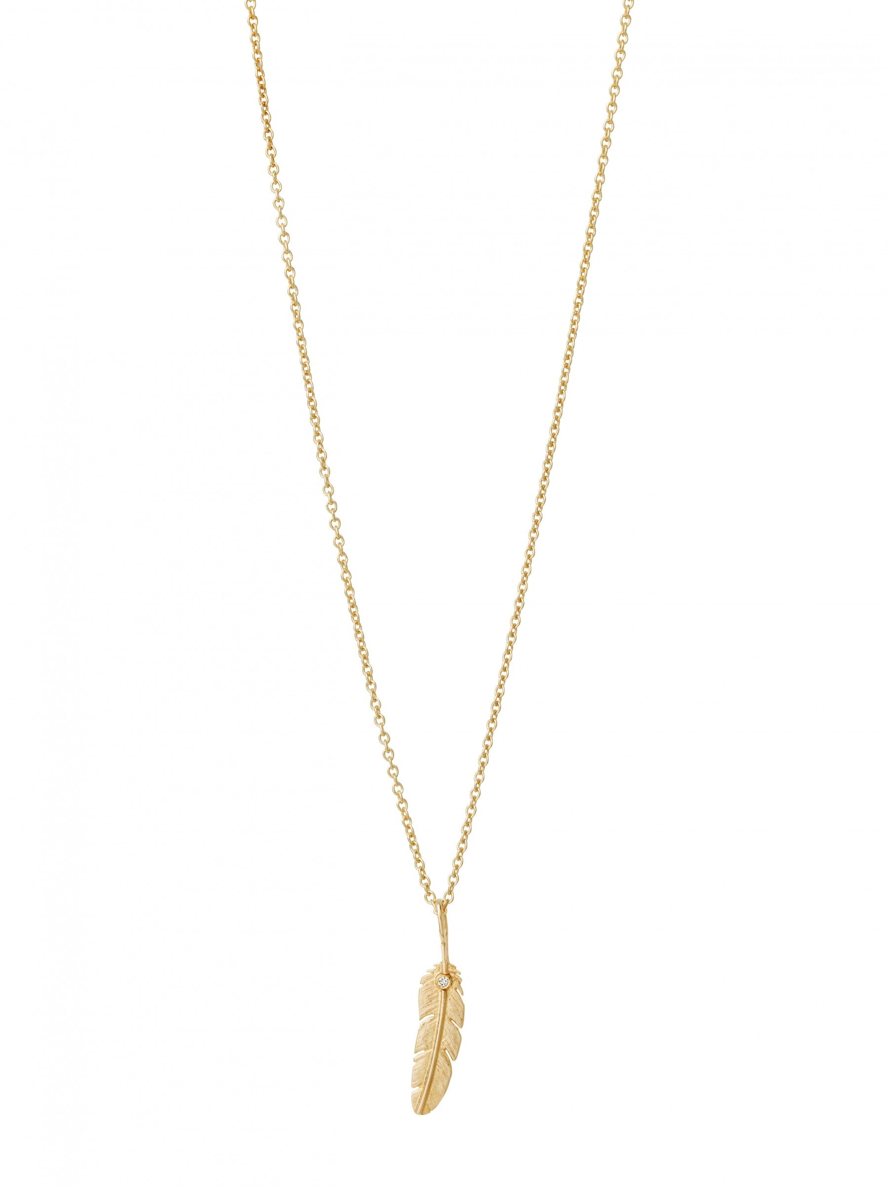 14 kt. vedhæng Fjer lille med 0.02ct W/Vs