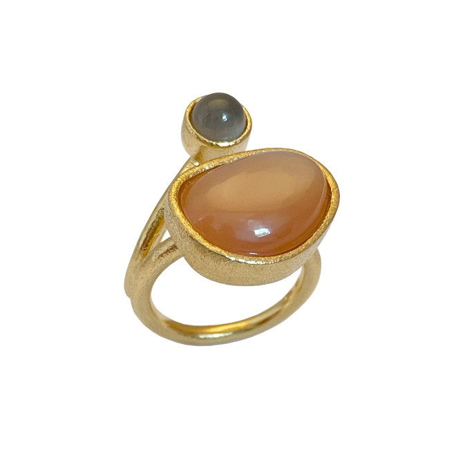 KOLO Ring with Orange moon & 6mm Grey moon - goldp