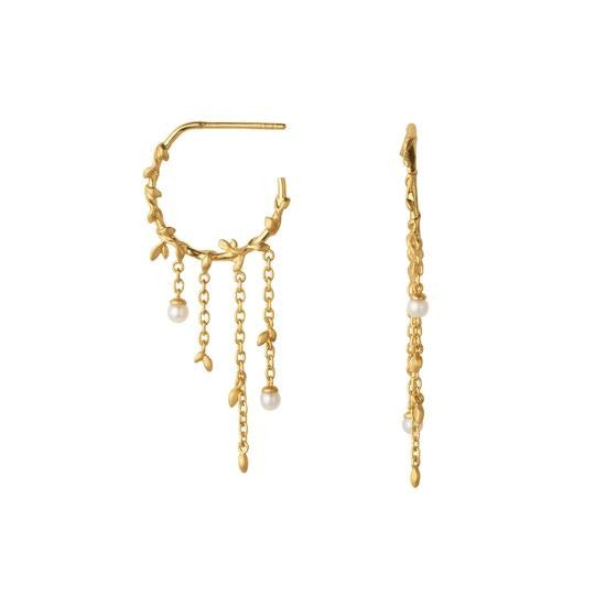 Jungle Ivy hoop sølv forg. øreringe m/perle