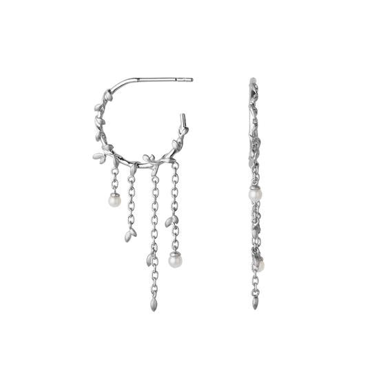 Jungle Ivy hoop sølv øreringe m/perle