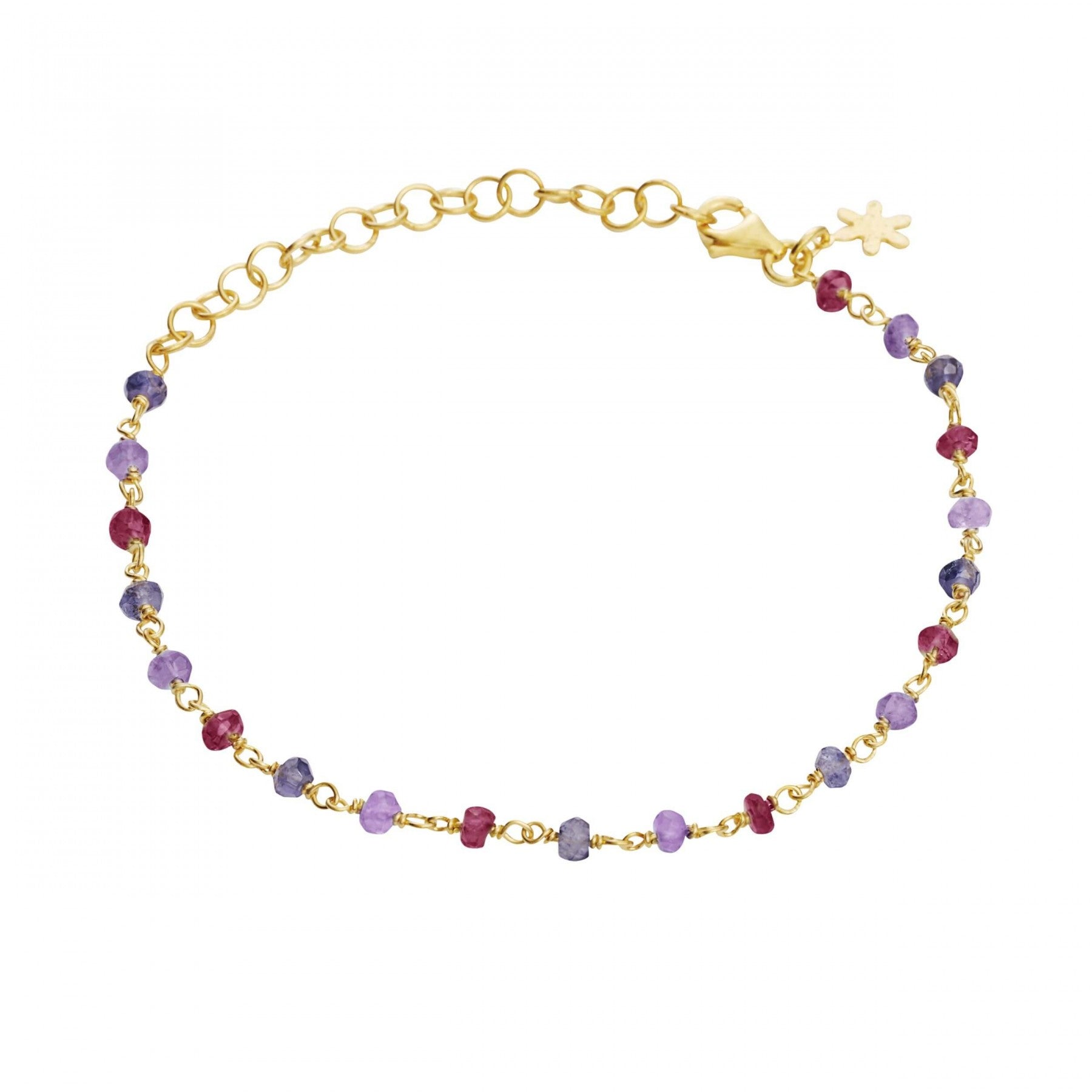 Sølvforgyldt armbånd viklet 3-4mm ametyst, granat
