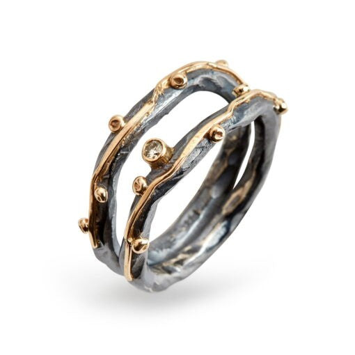 Sølvring Zeus Dubeca m/bril.0,05ct+14kt Birdie