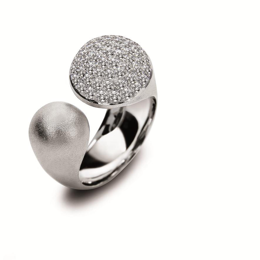 14 Kt. Hvidg.ring  globe 1,00 ct. W-si