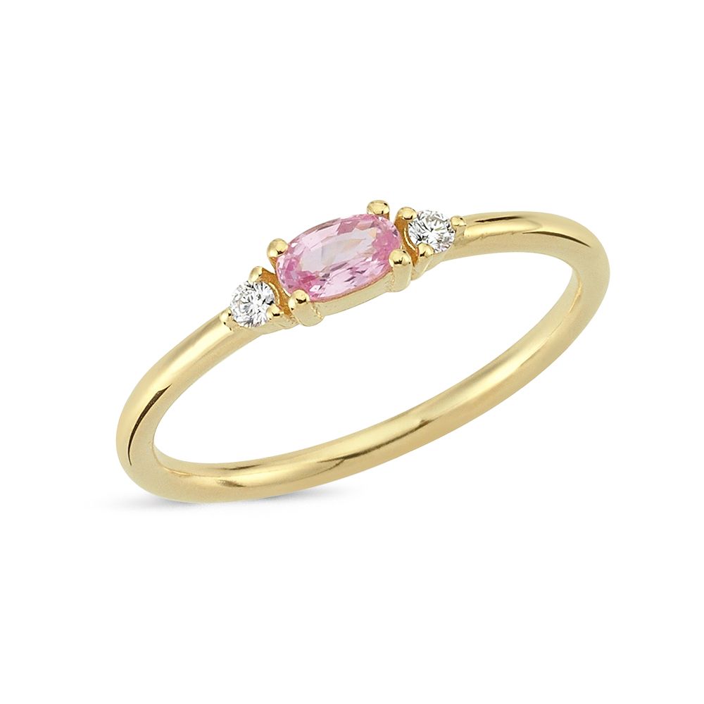 14 kt. Petit ring m/oval pink safir og brillanter