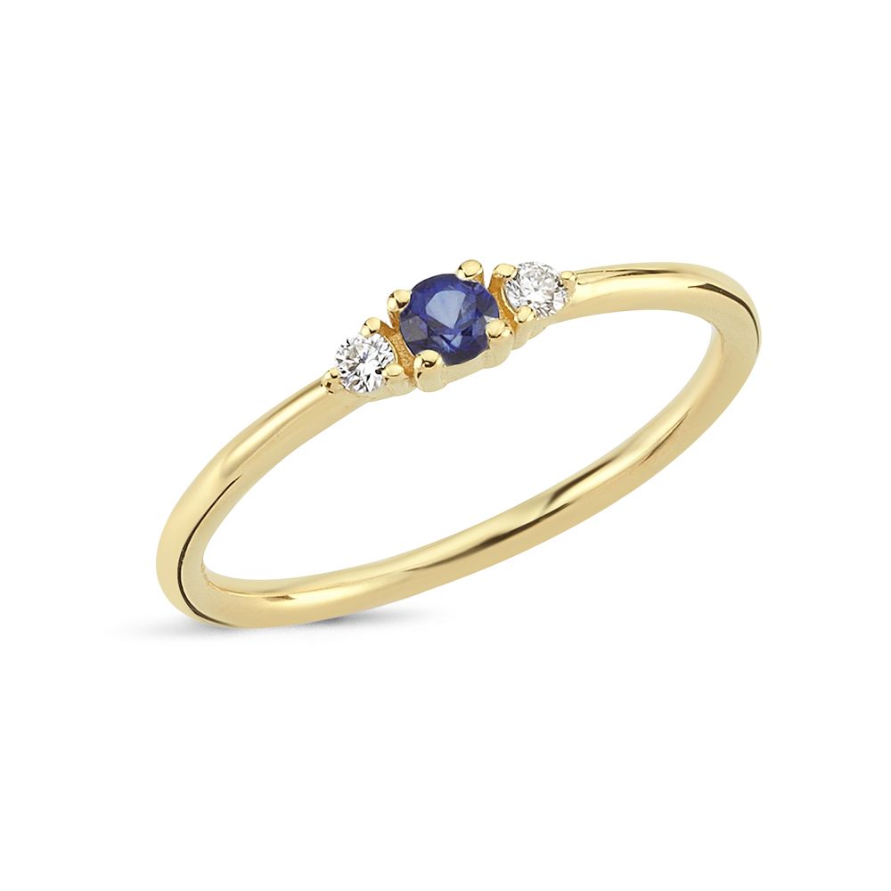 14 kt. Petit ring m/safir og brillanter