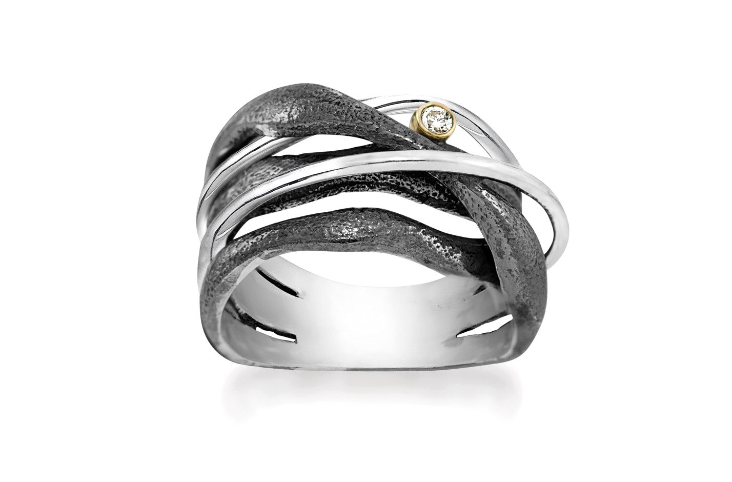 Sølvring Rabinovich m/14kt+0,05ct TC I1*