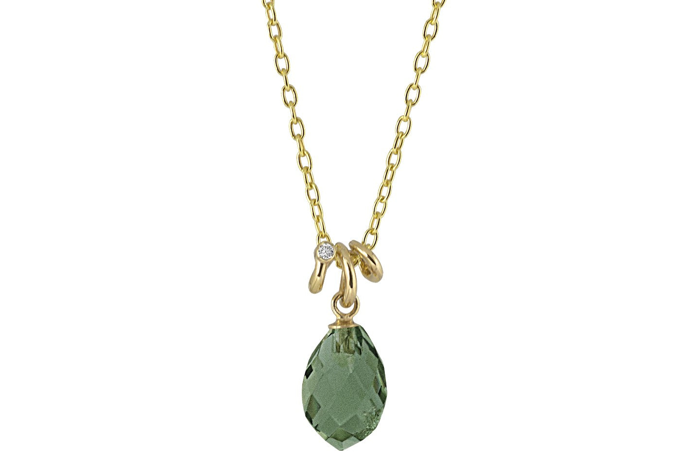 14 kt. Vedhæng m/grøn kvarts, sølvkæde