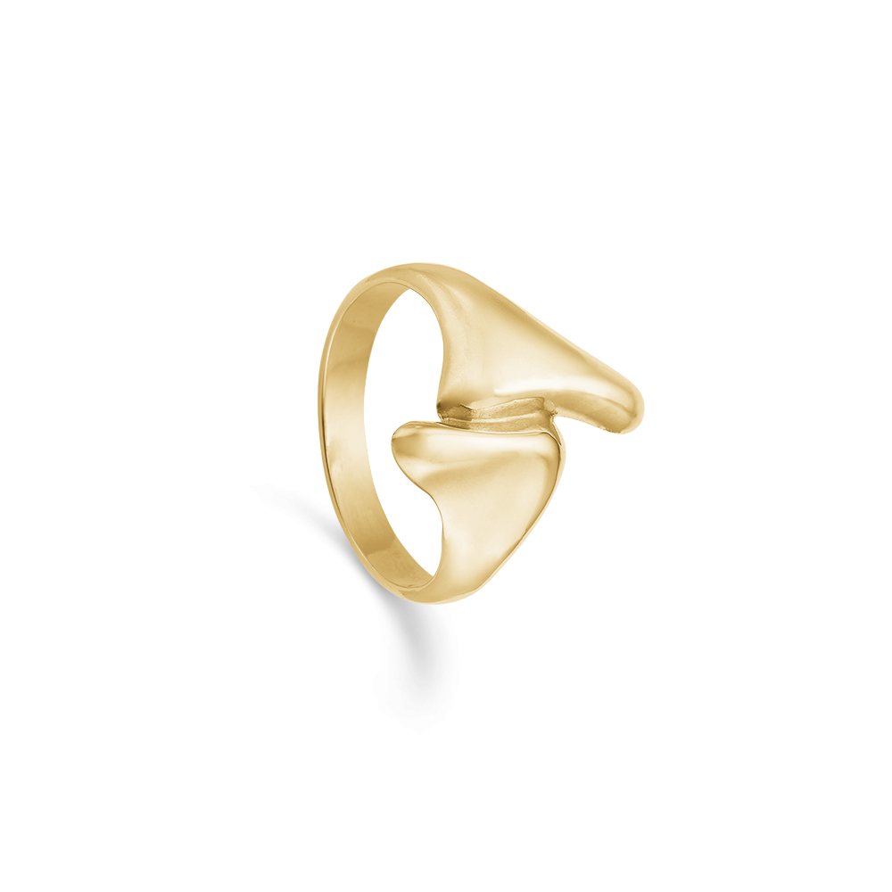 14 kt. Ring m/2 trekanter, Rds.Sølv