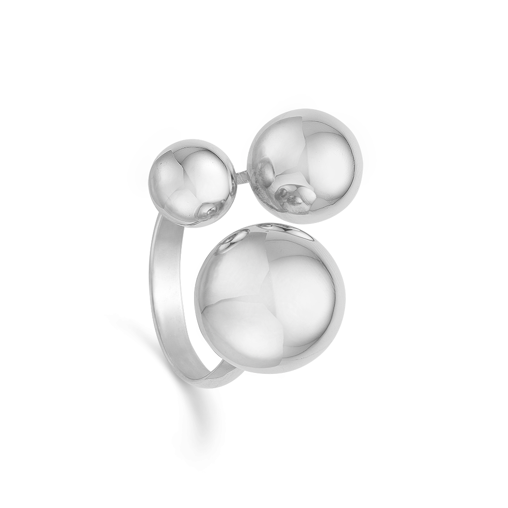 Sølvring stor kugle+2 mindre kugler