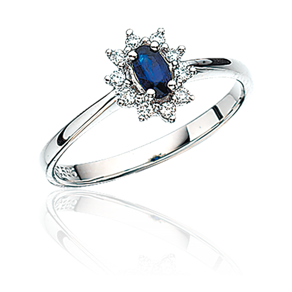 Ring 14 kt. hvg. m/Safir +Diam.0,11 ct. W/Si