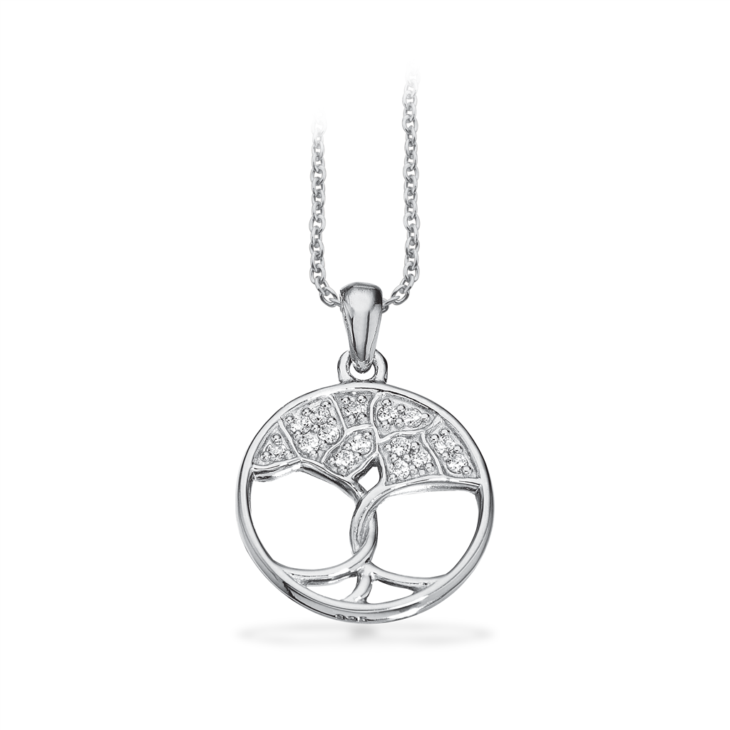 Vedhæng Livets træ zir. sølv rh. m/kæde