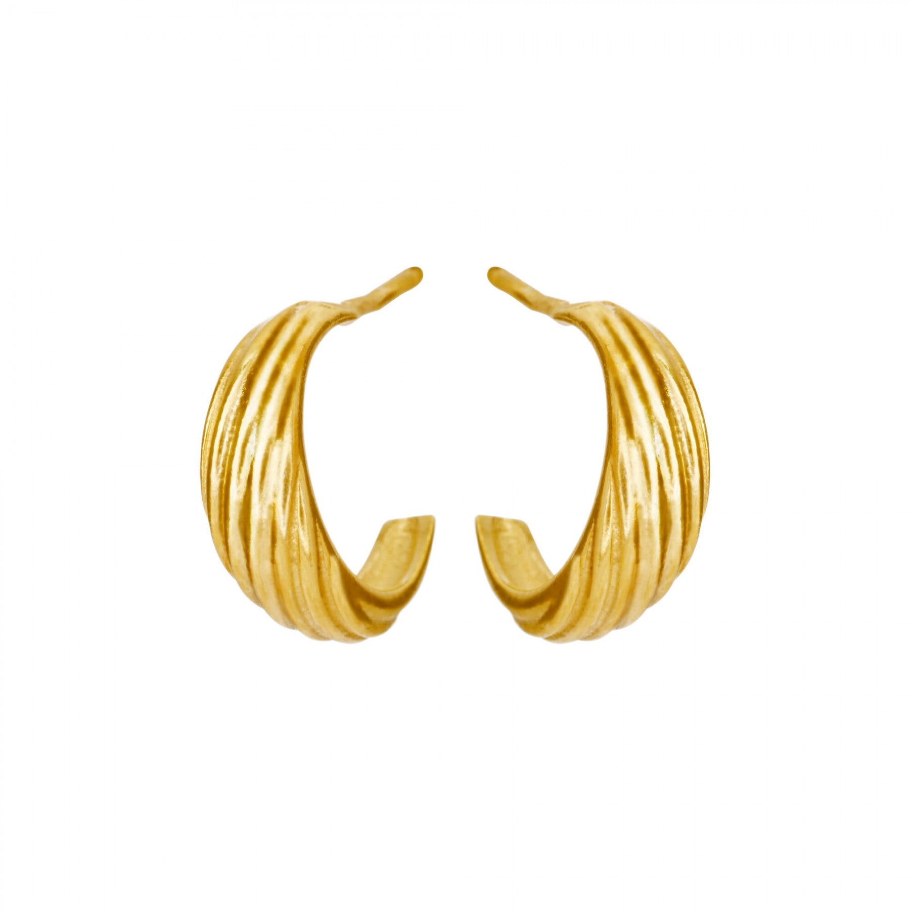 Forgyldte sølv creoler, blank bølget tekstur