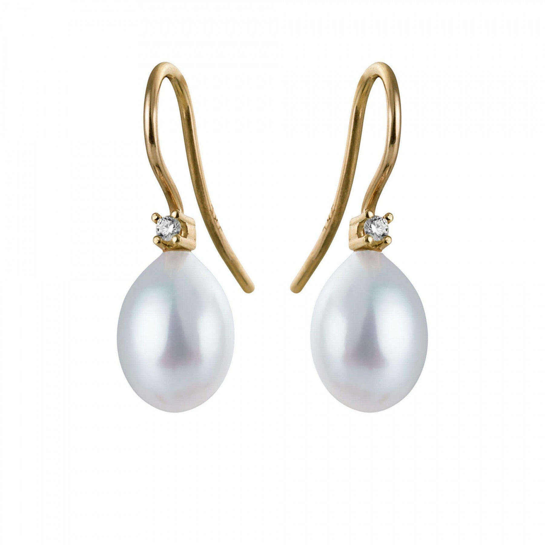 14 kt. Ørebøjler m/Fwp+2x0,02ct.TW-si 8-8½mm