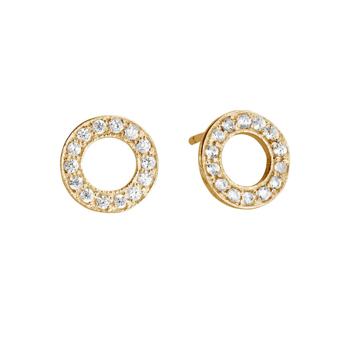 Forgyldt ørestikker 10mm åben cirkel med zirkoner