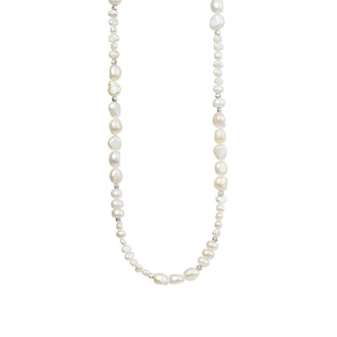 Sølvhalskæde med mix af hvide ferskvandsperler 40-