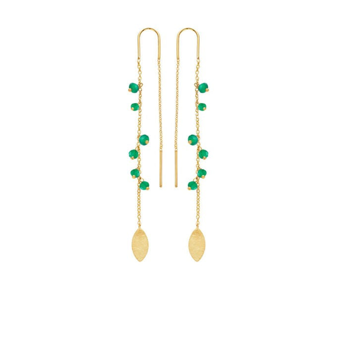 Sølv ørekæde forgyldt m/fast bøjle, grøn agat