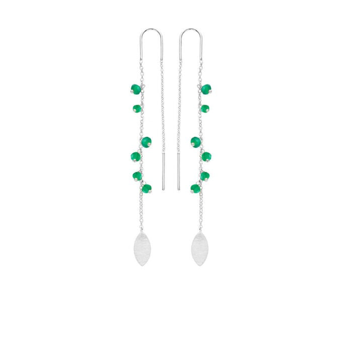 Sølv ørekæde m/fast bøjle, grøn agat