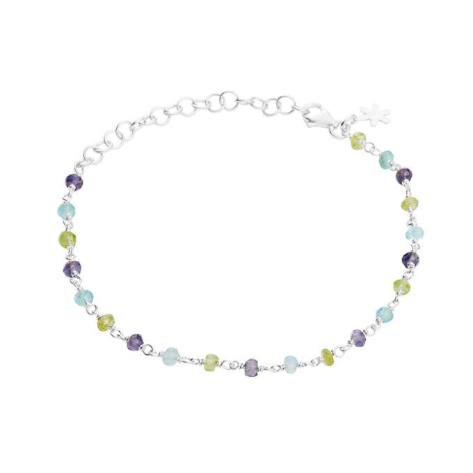 Sølvarmbånd viklet 3-4mm apatit, iolit, peridot