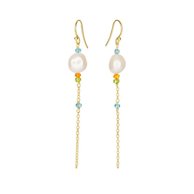 Forgyldt ørebøjle m/fvp, kæde, apatit, karneol, pe