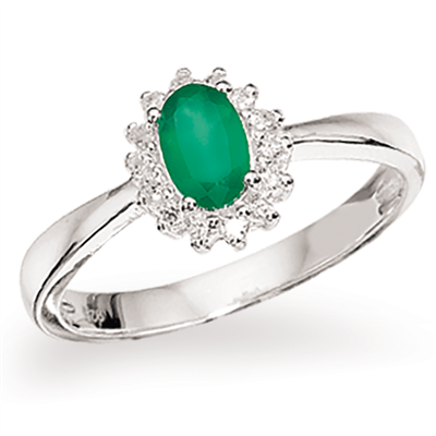 Ring roset grøn zir./zir. sølv