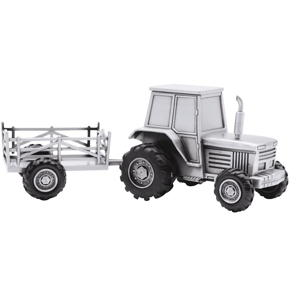 Fortinnet sparebøsse traktor m/vogn