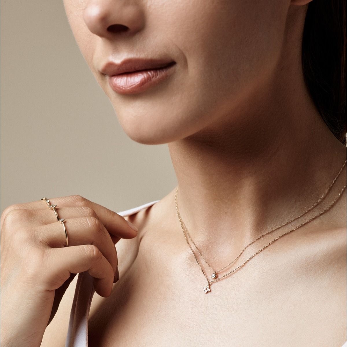 14 kt. Zoe halskæde m/ 0,03 ct. W-si.