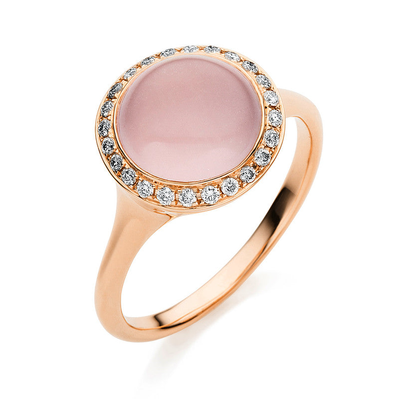 18 kt. Ring rosegold m/Rosenkvarts+Brill.