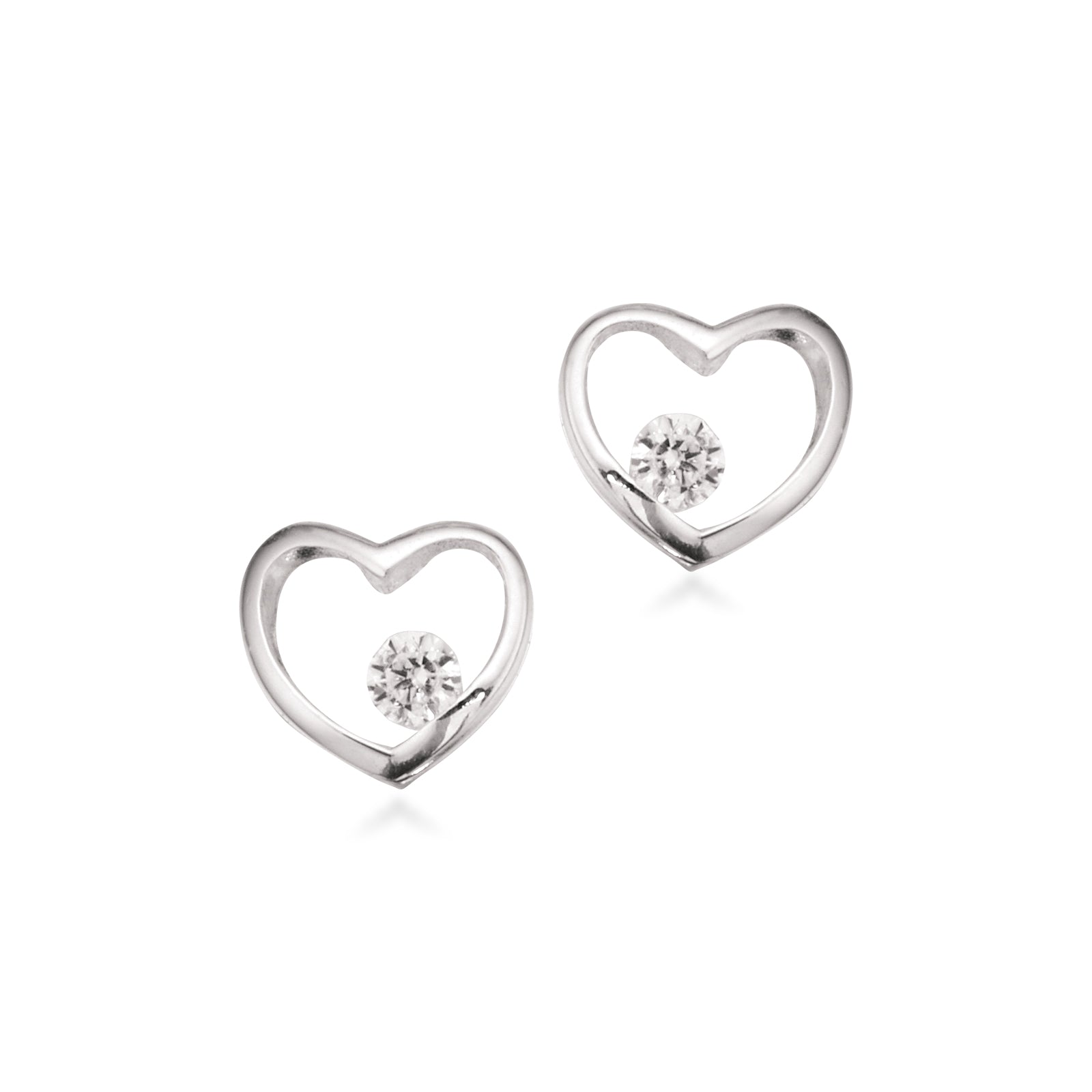 Sølv ørestikker hjerte m. synt. zirk.